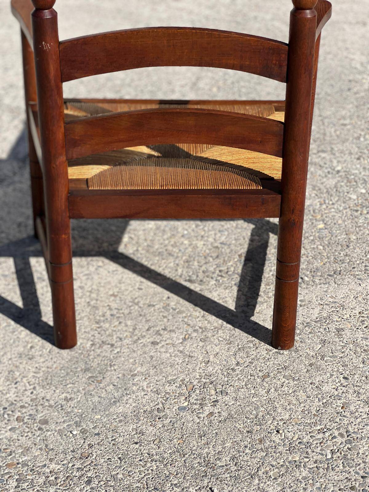 Paire de fauteuils bois et paille, travail français  1960