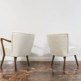 Pair of white cream boucle chairs, 1950s