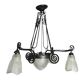 Art Deco, 5-light chandelier with moulded glass and butterfly decoration, wrought iron, circa 1930.