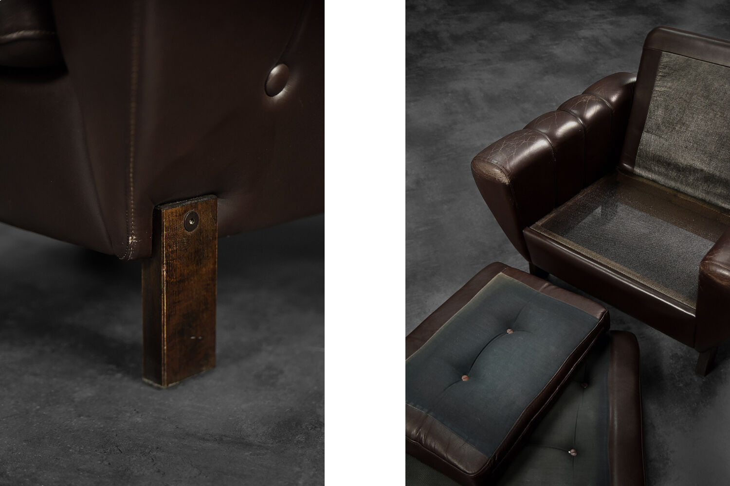 Vintage Mid-Century Modern Brown Leather Heart-shaped Lounge Chair, 1960s, Set of 2