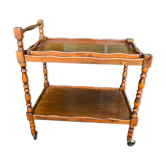 Desserte roulante vintage en bois tourné avec plateau amovible
