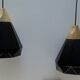 Two pendant lamps design black iron and light wood
