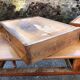 Antique cherry farmhouse table with turned legs and 2 drawers.