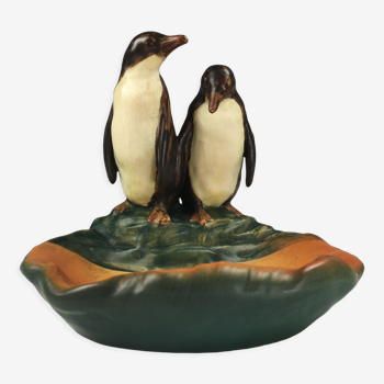 Danish hand-crafted art nouveau penguin ash tray, bowl by P. Ipsens enke 1920's