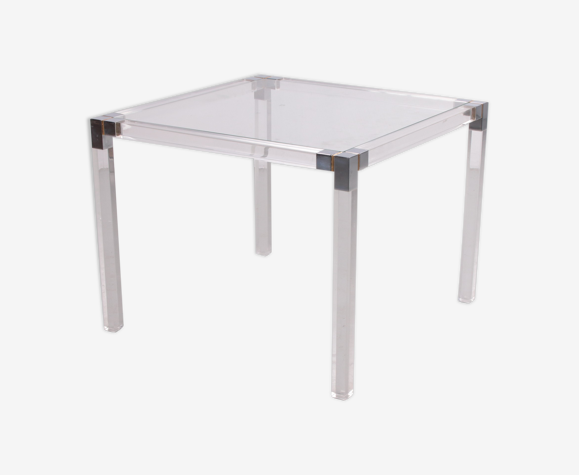 Table d’appoint en plexiglas avec détails en métal, années 1980