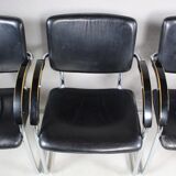 Set of 4 vintage tubular steel lounge chair
