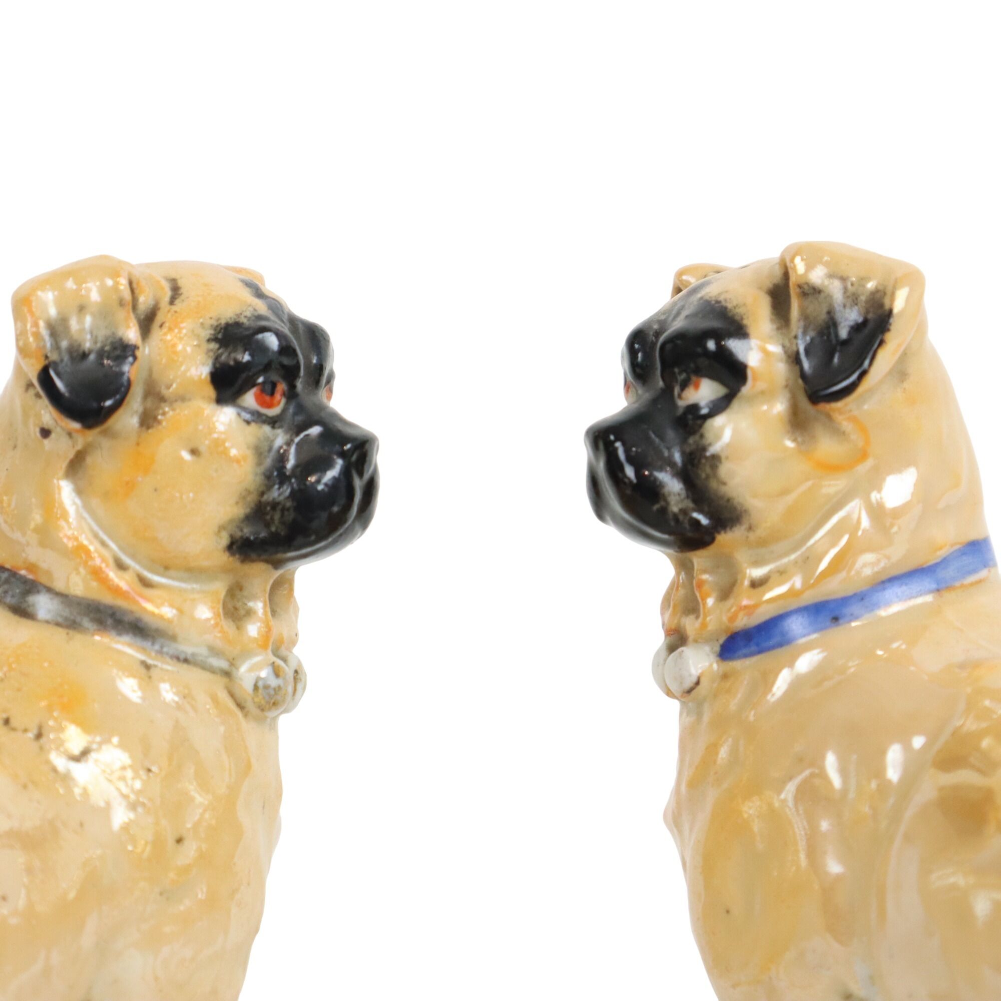 Antique Couple Porcelain Pug Statue Sculpture Art Nouveau 1920