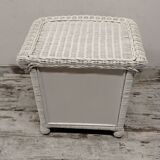 White rattan chest of drawers and bedside table