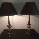 Pair of brass lamps at the end of the 19th century