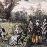 Set 4 lithograph les saisons after nicolas lancret, engraver chapollion and de mare, 20th century print