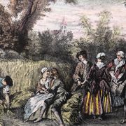 Set 4 lithograph les saisons after nicolas lancret, engraver chapollion and de mare, 20th century print