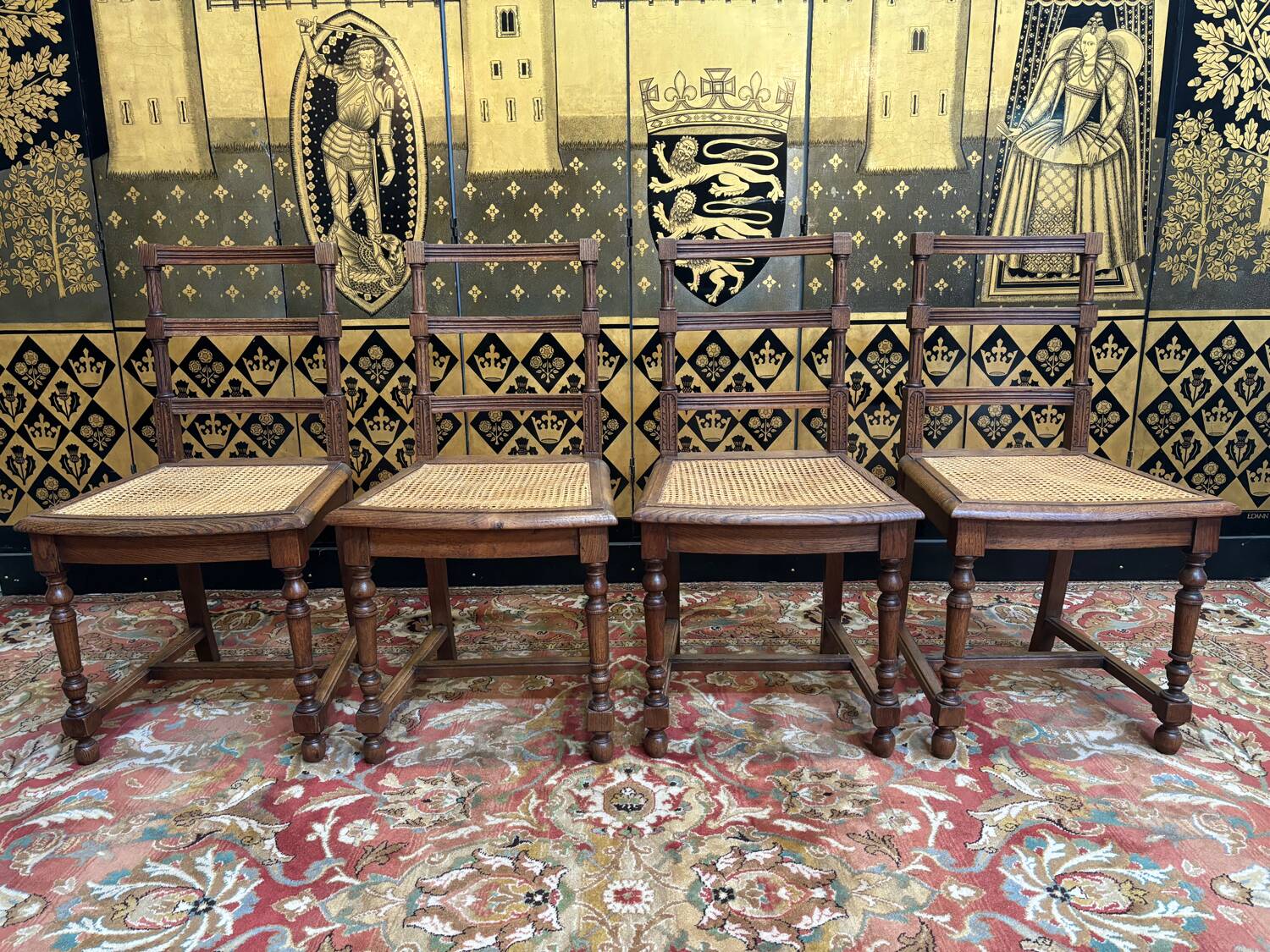 4 Louis XIII style caned chairs