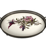 Porcelain tray decorated with flowers, openwork metal gallery