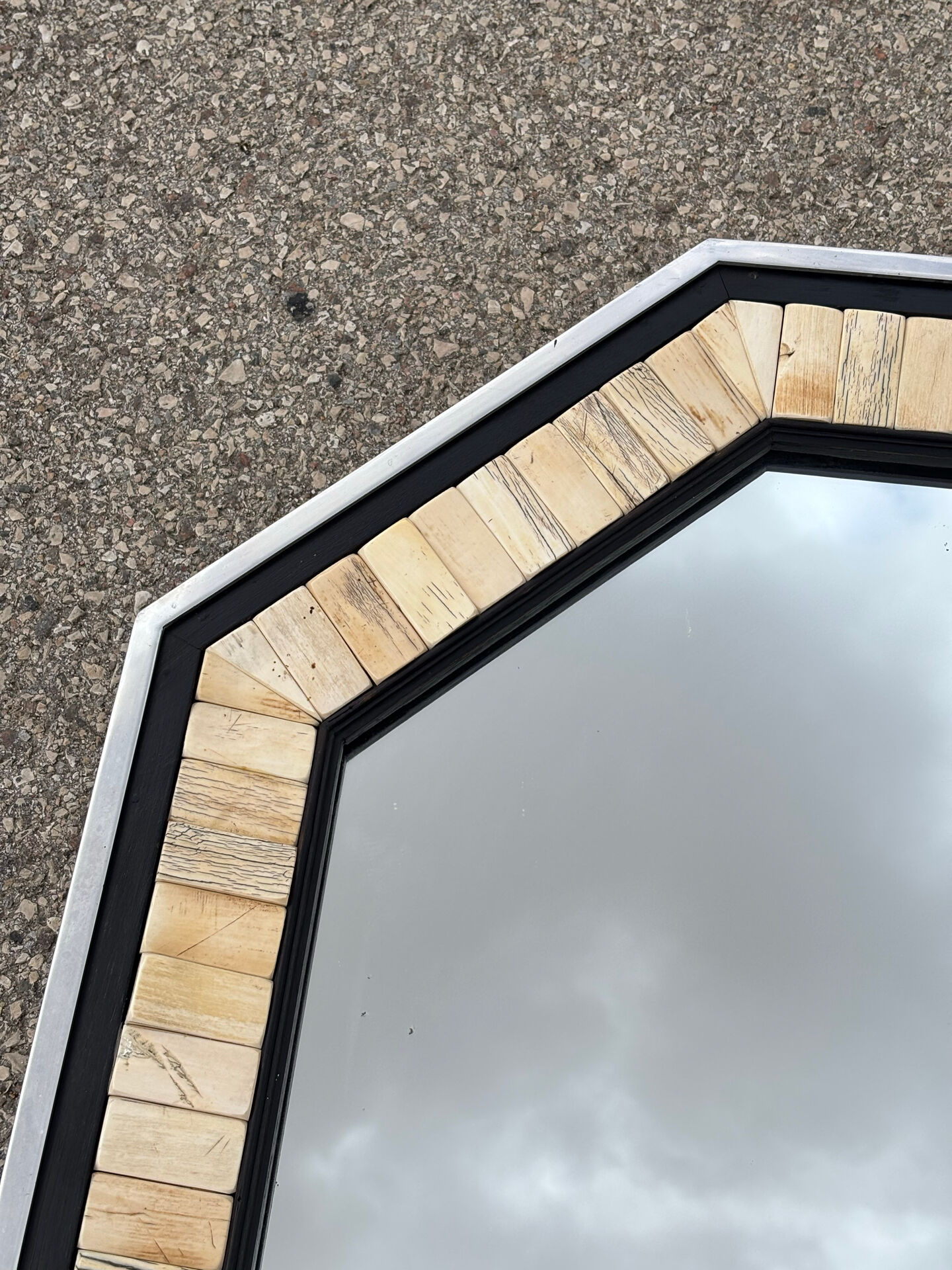 Blackened wood, metal and bone mirror by Anthony Redmile – London, 1970