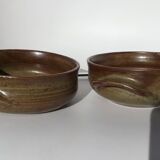 2 Bols grès artisanal brun vert signés