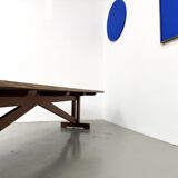 Large refectory table in solid pine and beech, with an X-shaped base.