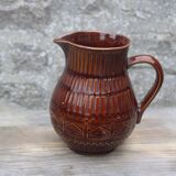 Superbe pichet vintage Digoin Sarreguemines en céramique émaillée brune