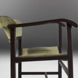 Art Deco Armchair in Black Lacquered Wood and Green Velvet, Belgium 1930s