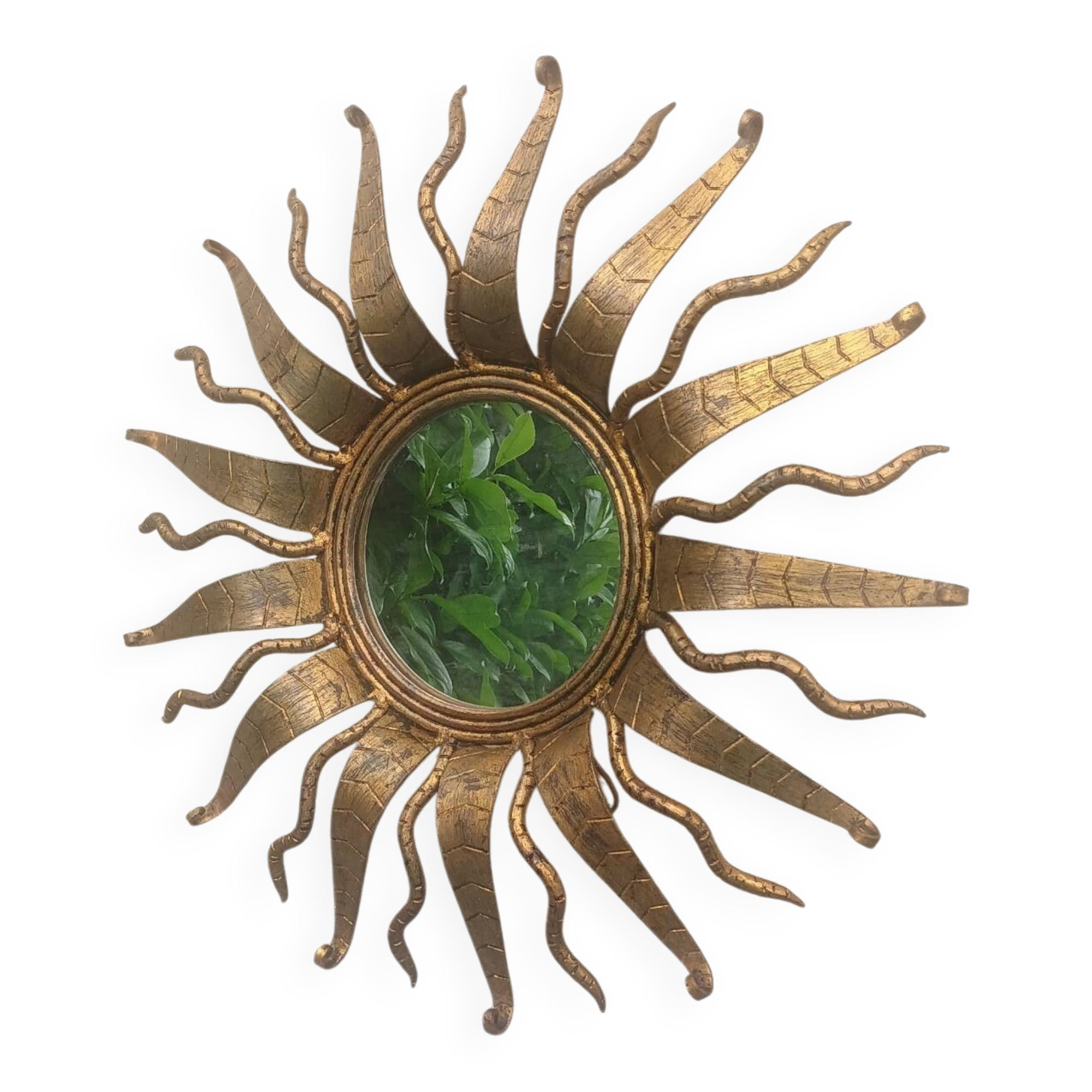 Wall mirror Sun in gilded wrought iron Spain 1950 Hollywood Regency Brutalist
