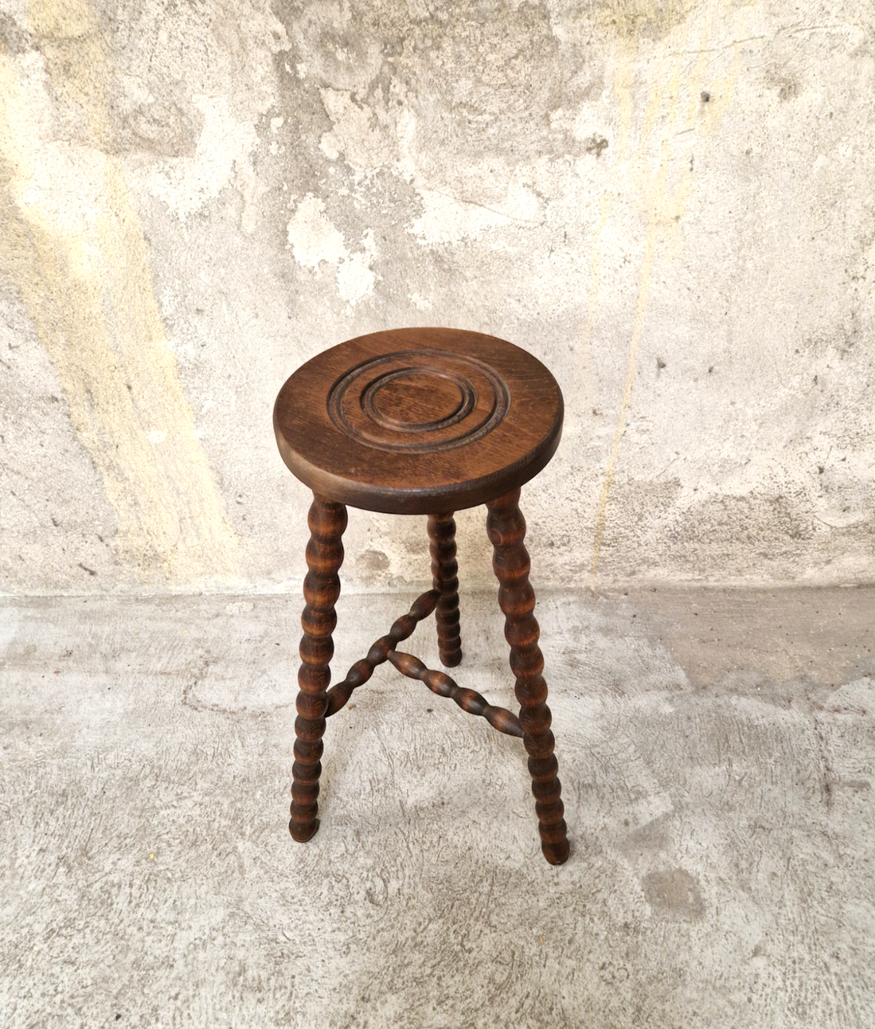 Turned wooden top stool