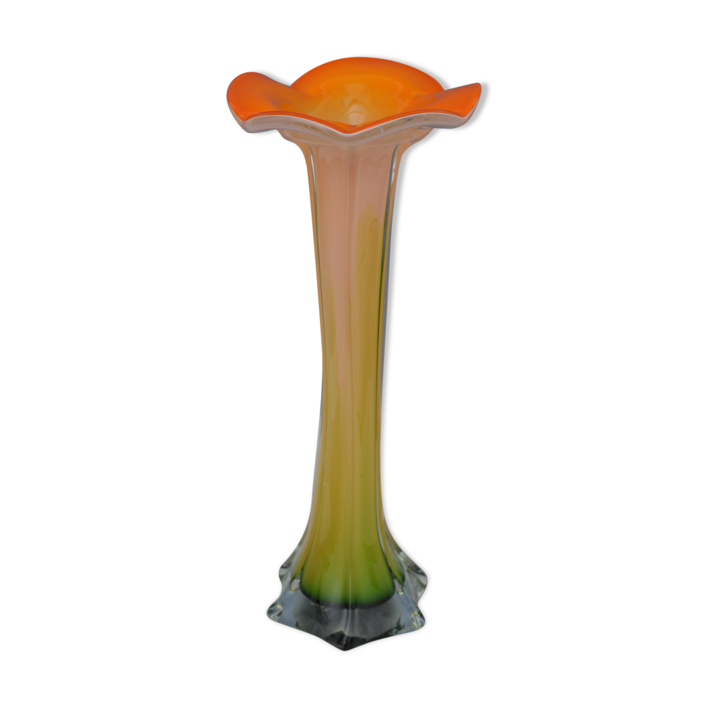 Vase shape flower orange glass Murano 80s