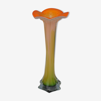 Vase shape flower orange glass Murano 80s
