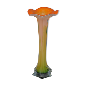 Vase forme fleur orange verre Murano années 80