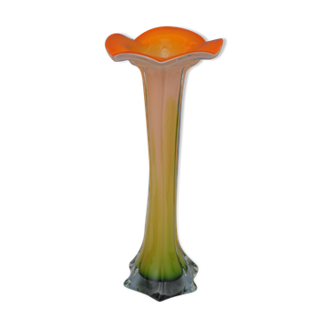 Vase forme fleur orange verre Murano années 80