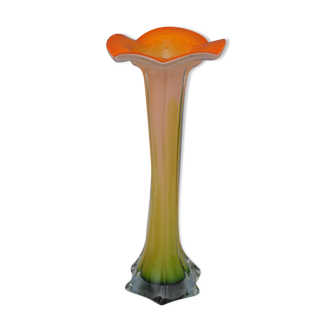 Vase shape flower orange glass Murano 80s