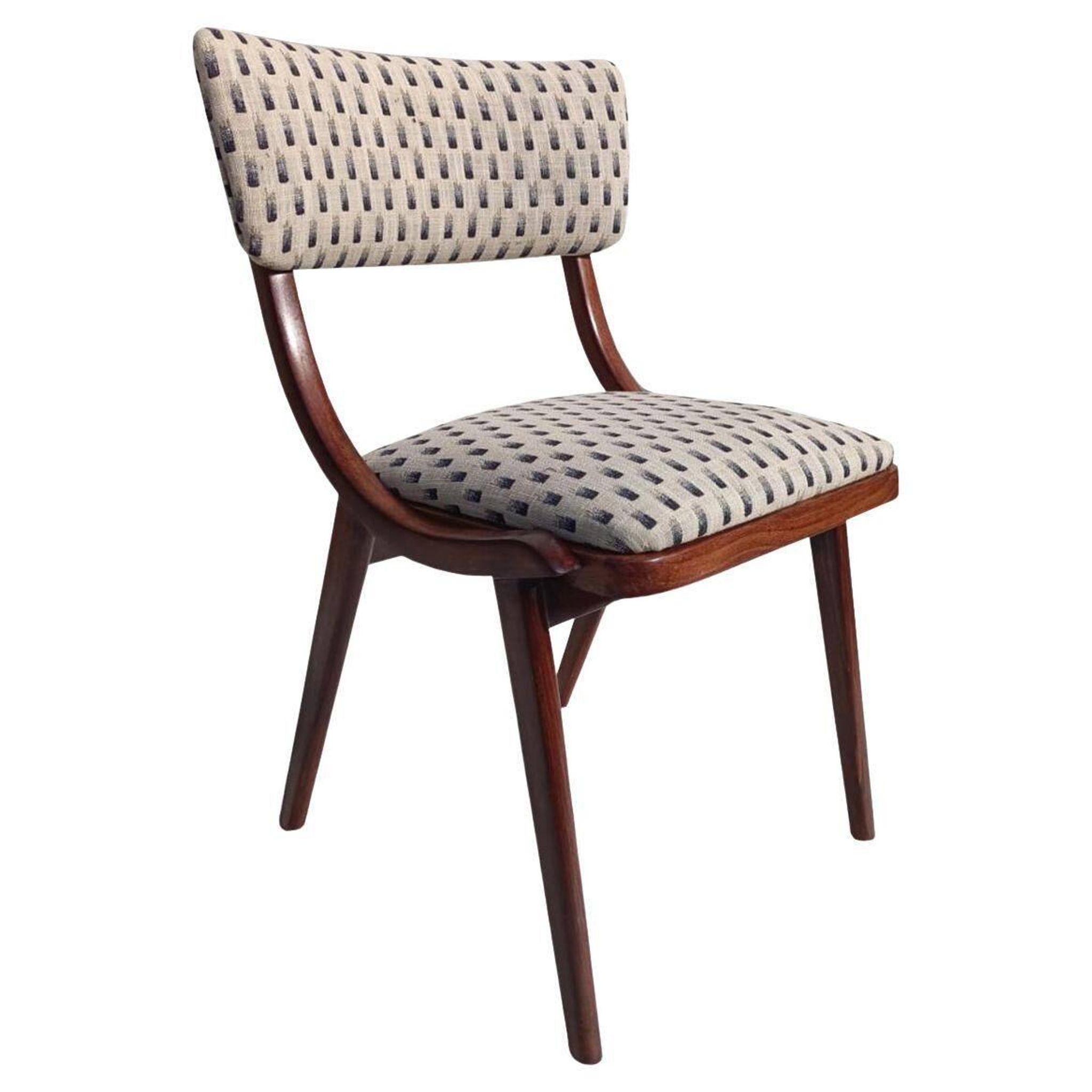 Mid-Century Modern Bumerang Chair, light cream white jacquard, Poland, 1960s