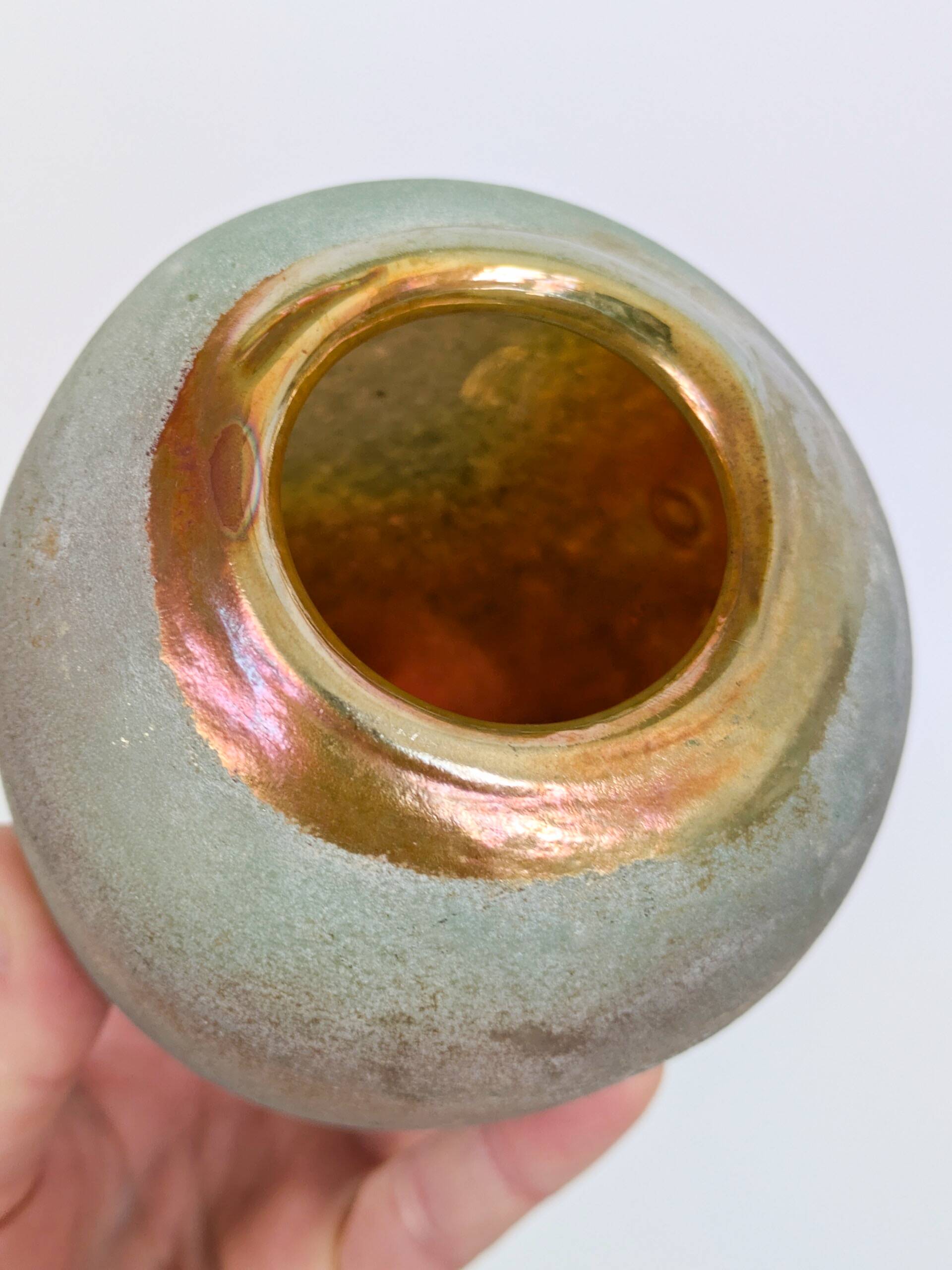 Vintage Glass Art Vase Hand Blown Iridescent Rainbow Gold