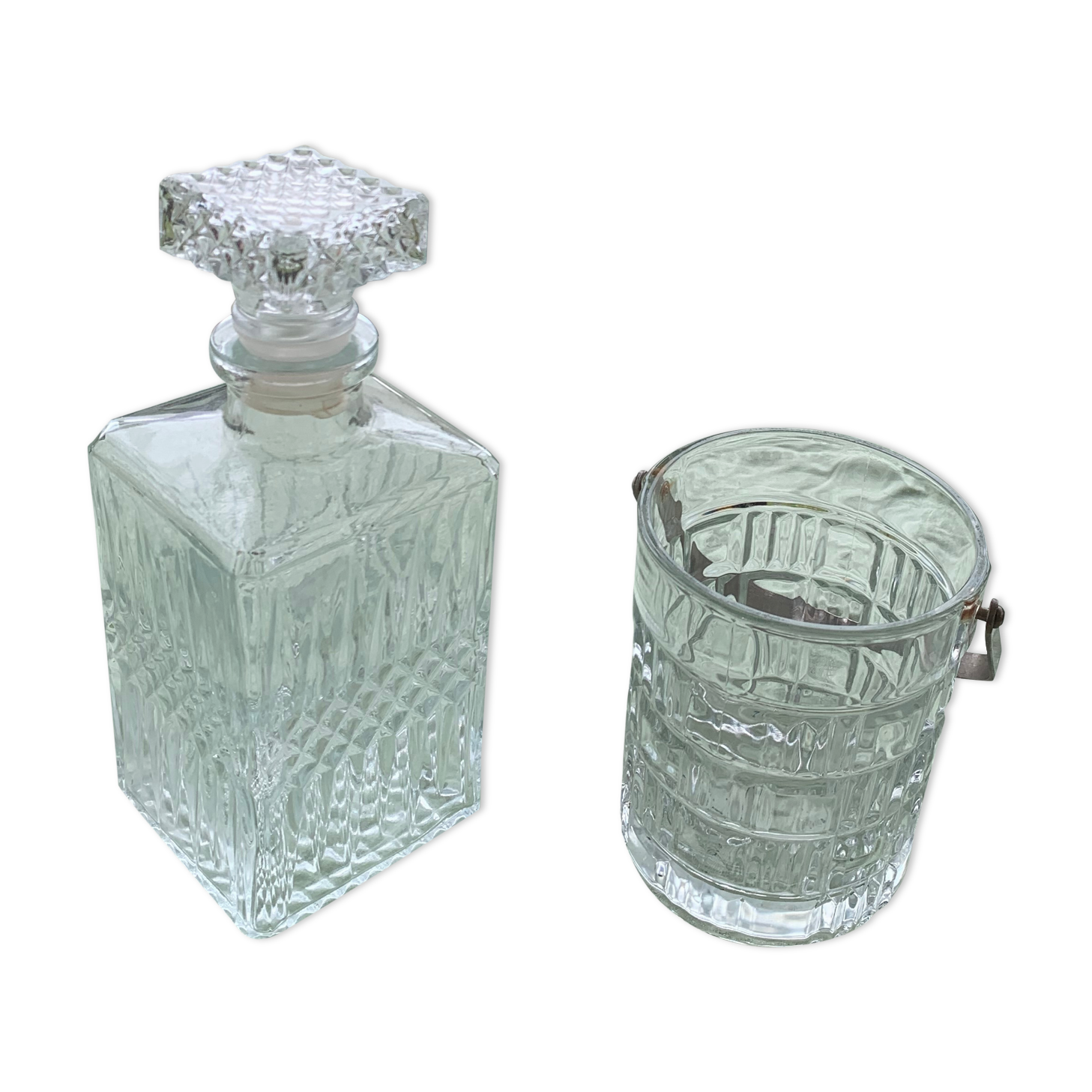 Vintage whiskey decanter and ice bucket