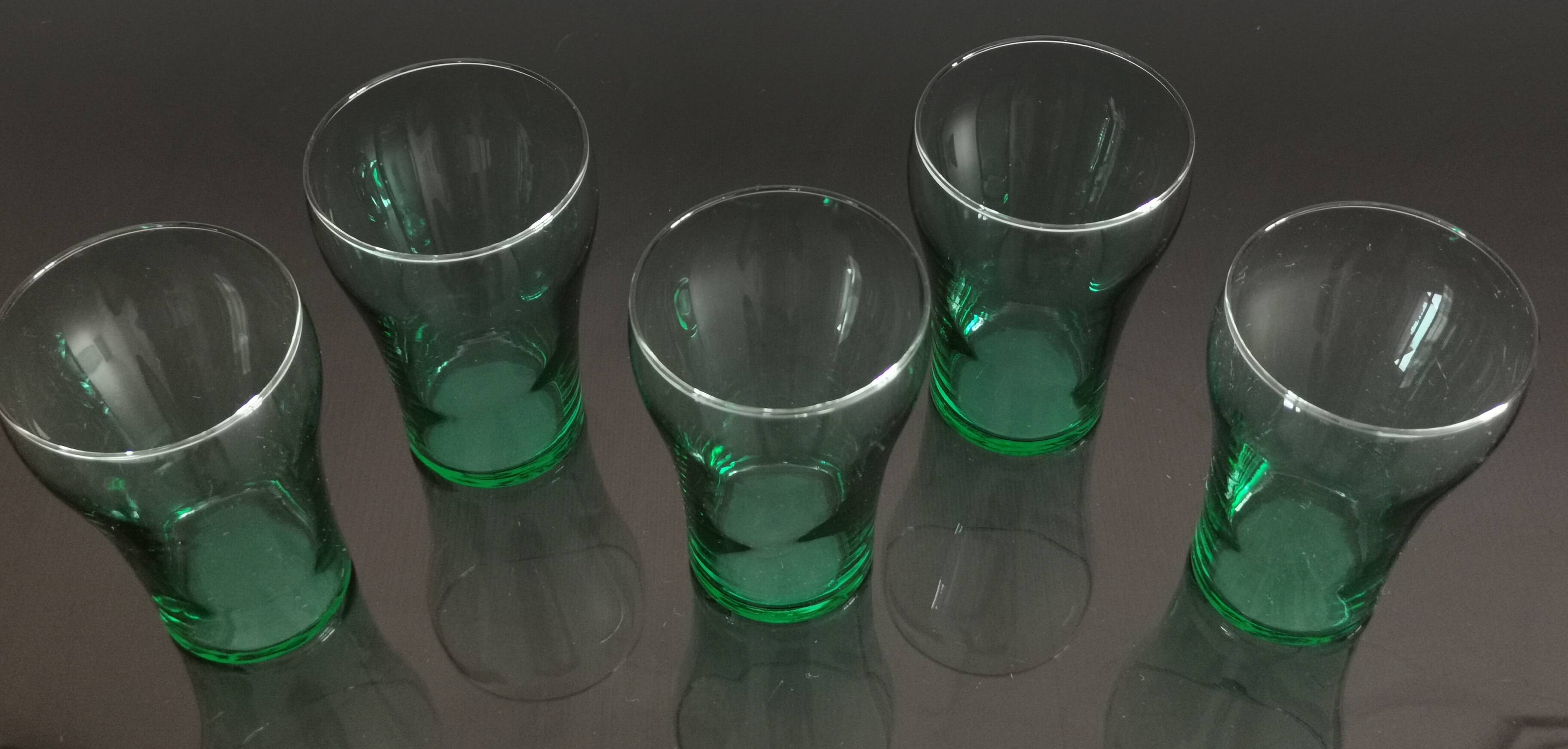 5 old vintage emerald green glasses
