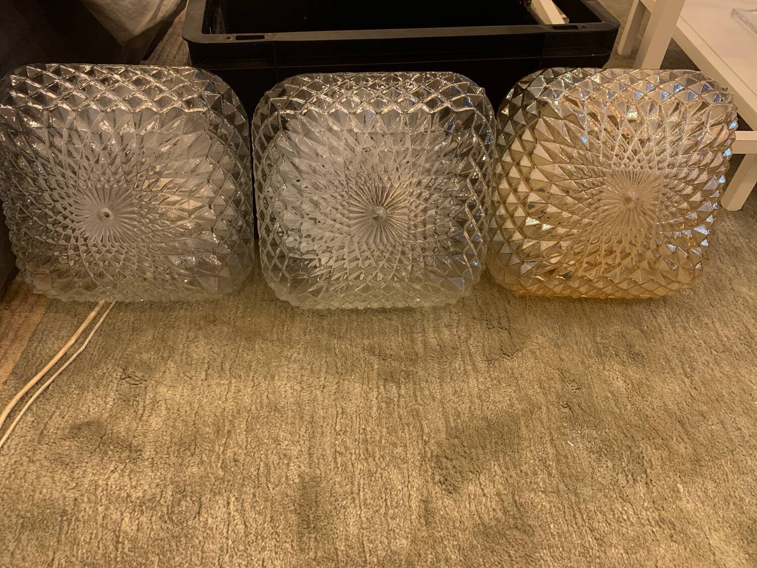 3 vintage chiseled glass ceiling lights 1950-1960