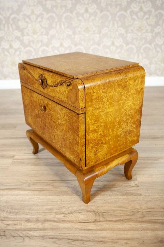 Early 20th Century Nightstands Veneered with Karelian Birch, 1950s, Set of 2