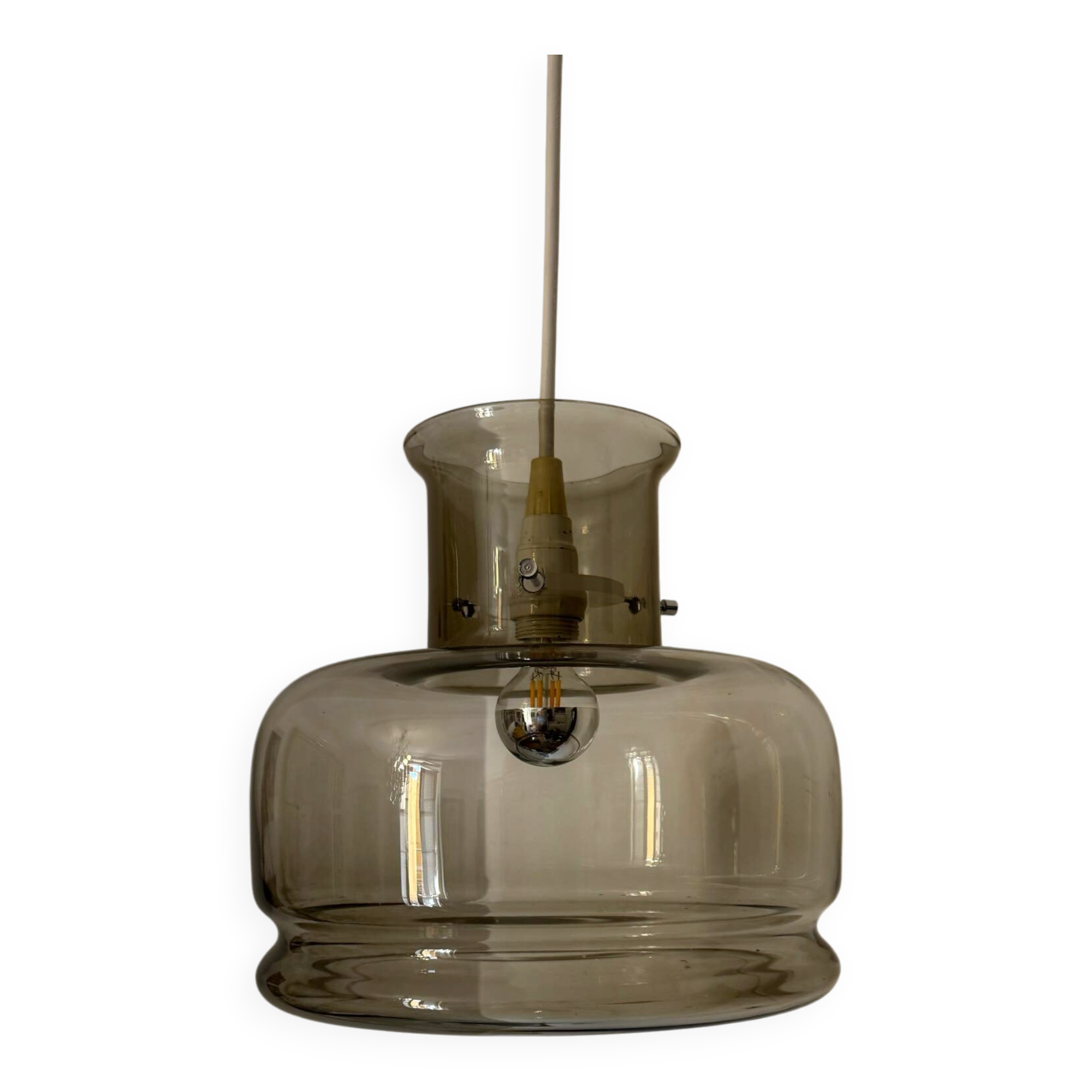 Smoked glass pendant light Space Age 1970s
