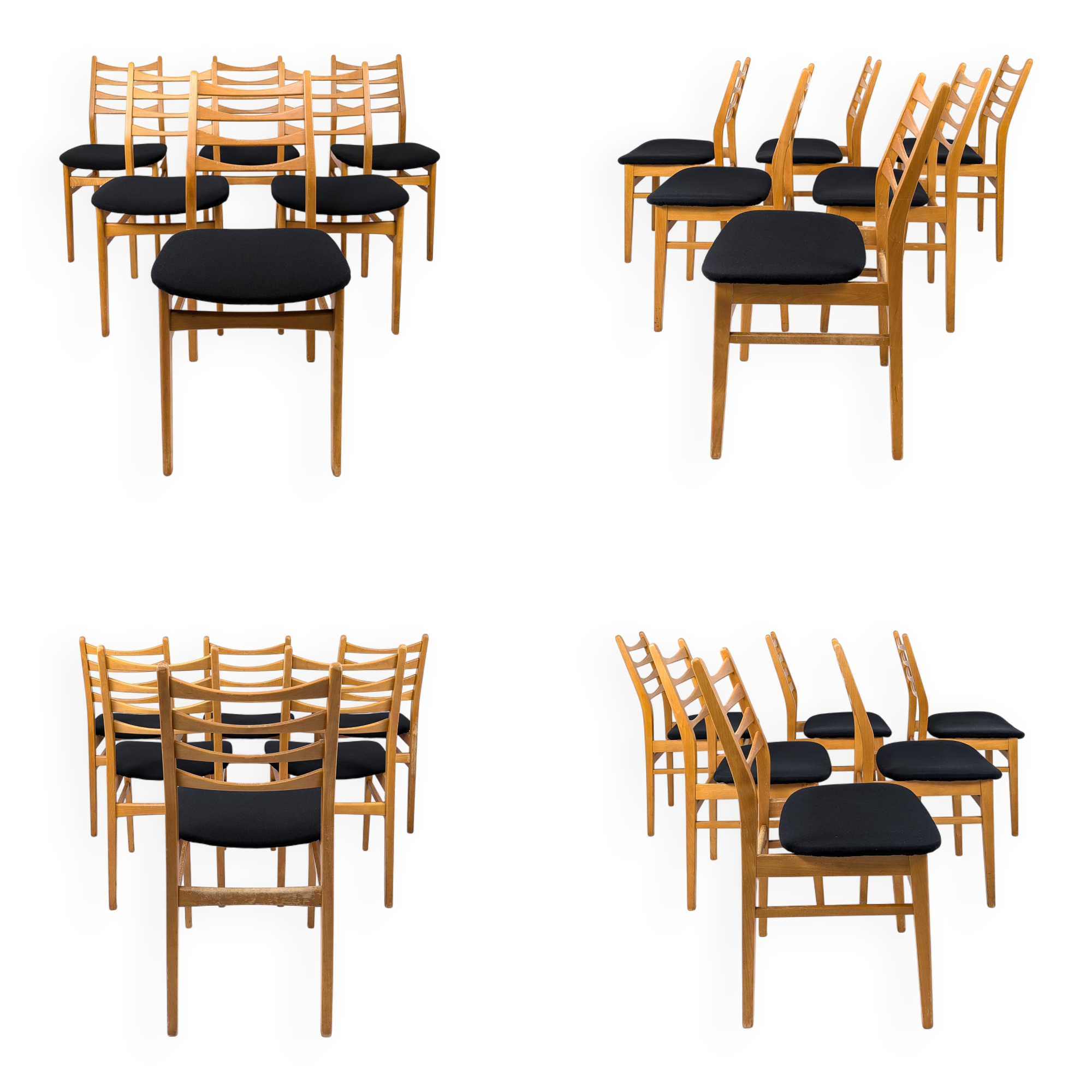 Lot de 6 chaises vintage bois assise tissu, style Mid-Century scandinave