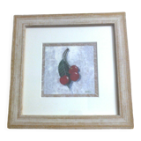Square frame in ceruse beige wood, image: cherries