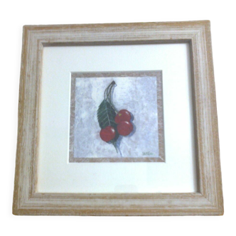 Square frame in ceruse beige wood, image: cherries