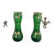 Antique, pair, green vases, flower decoration, golden, ART DECO, daisies, knot, hand painted