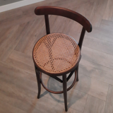 Set of 3 curved wooden bar stools with rattan seat 70s 80s