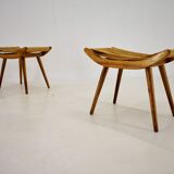 Pair of beech straw stools, 1960s, Czechoslovakia