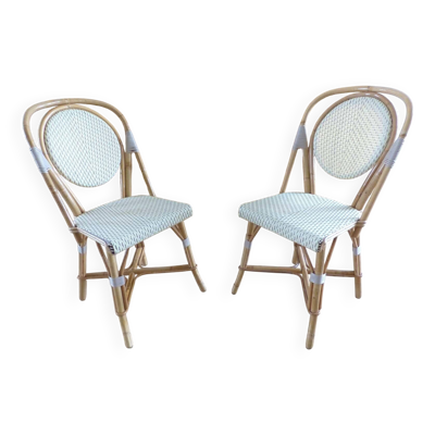 Paire chaises bistrot Parisien Maison Louis Drucker rotin clair de Manille