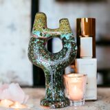 Tamegroute ceramic sculpture with central hole - Unique handmade Tamegroute pot - Decoration m