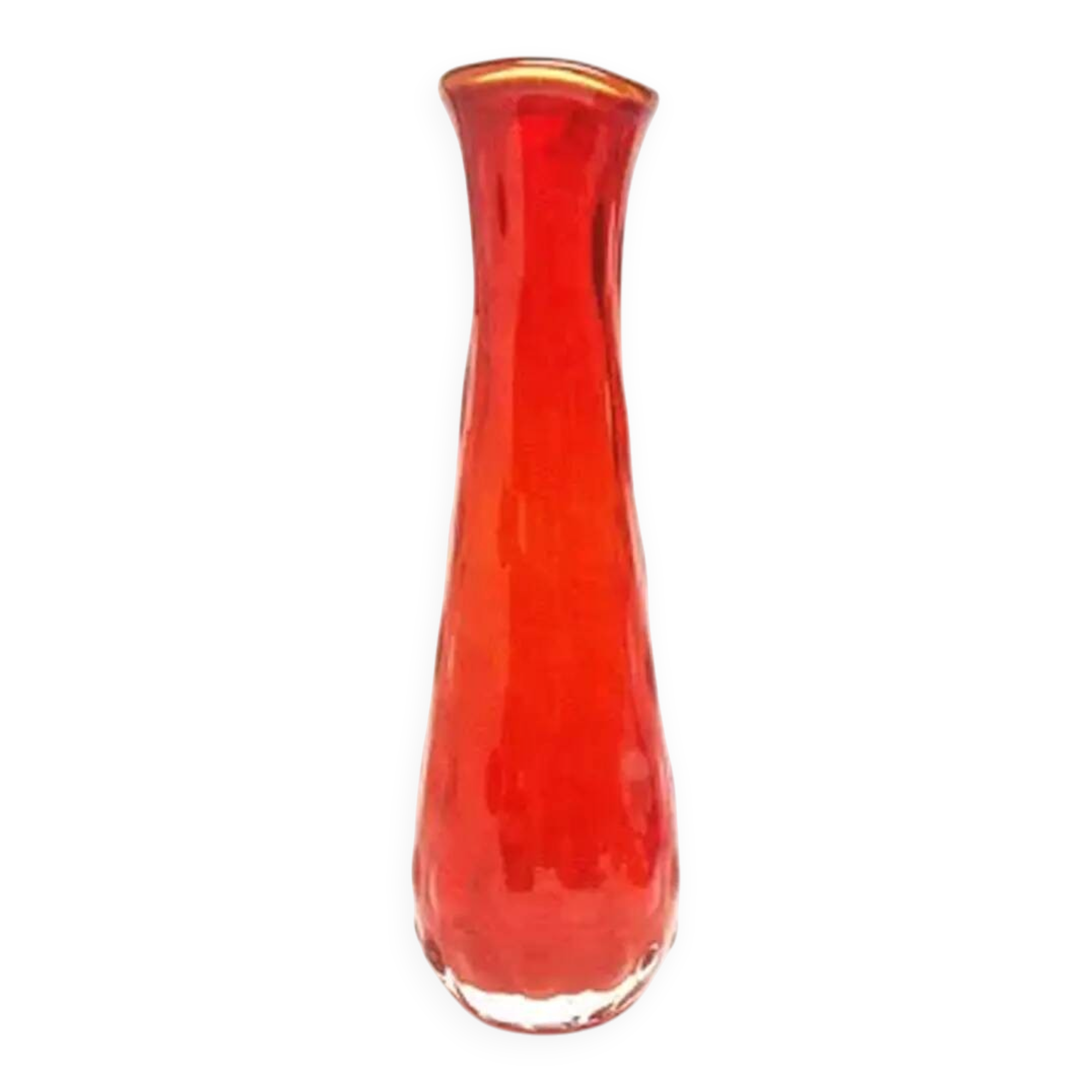 Bean vase, mid-century modern, red glass, Ząbkowice, Poland, 1970s