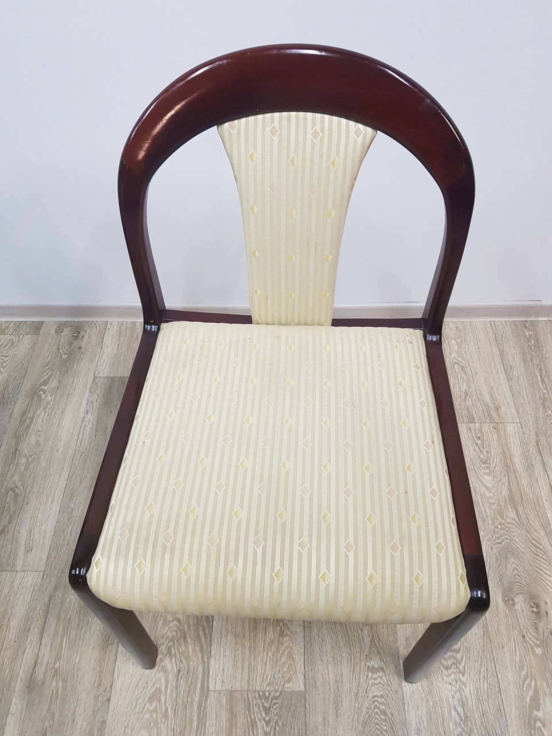 Dining set, brown mahogany, beige fabric, Lübke, Germany, 1960s.