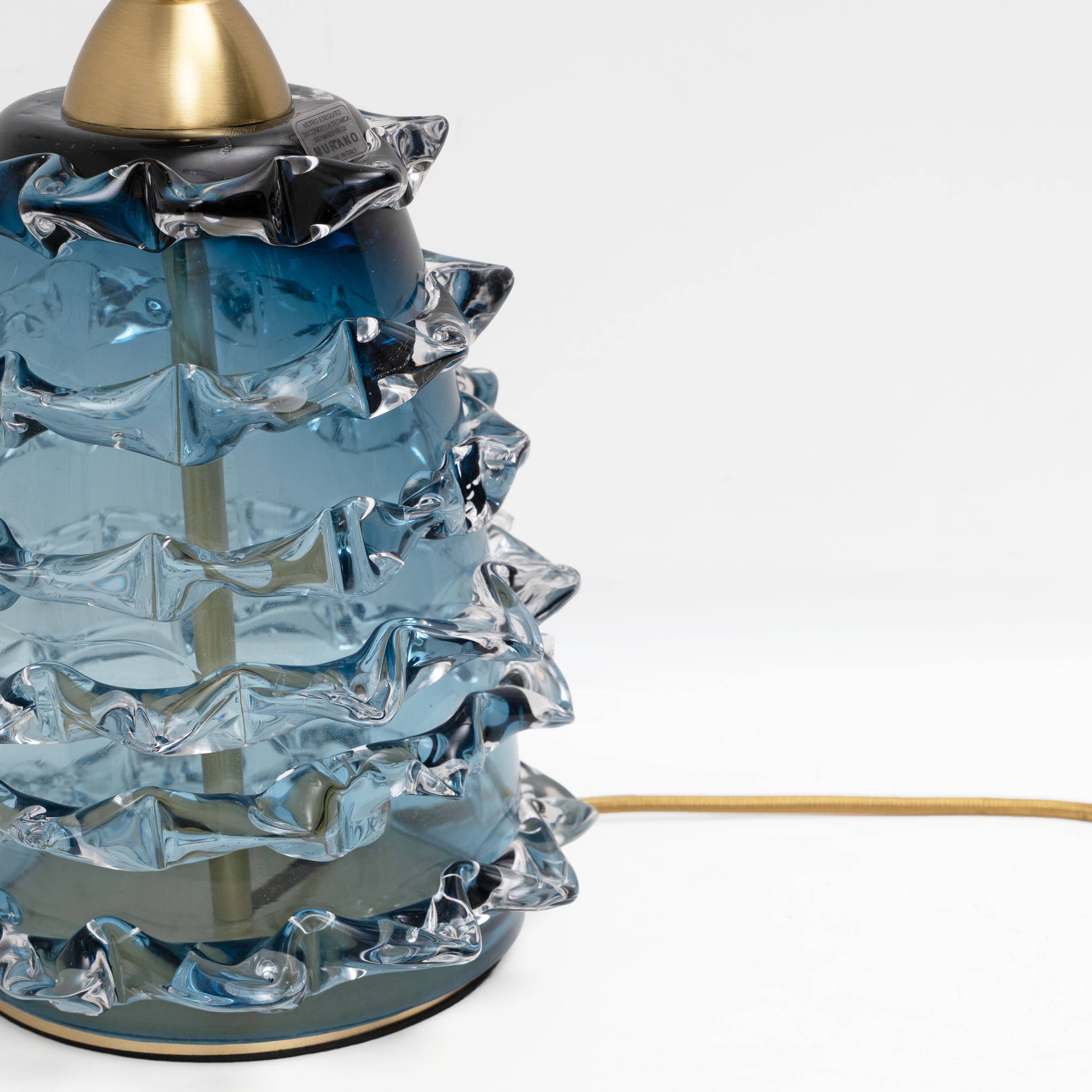Pair of Blue Rostrato Murano Glass Table Lamps