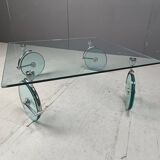 Vintage glass coffee table on wheels, 1980s - Italy