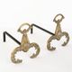 Antique bronze fire screen and fireplace accessories set. Game of seven. France, 1930s