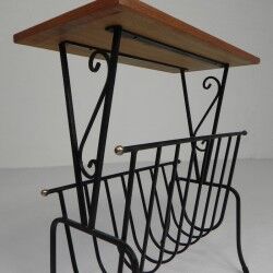 Vintage side table, magazine rack with Hemiksem tile, 1950s